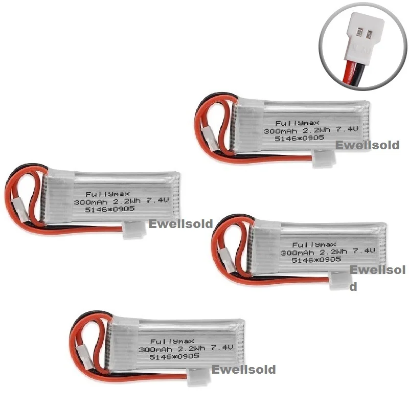 1-5PCS 7.4V 300mAh 30c Li-Po Battery 2.2WH/USB charger For WLtoys F959 XK DHC-2 A600 A700 A800 A430 RC airplane Spare Parts