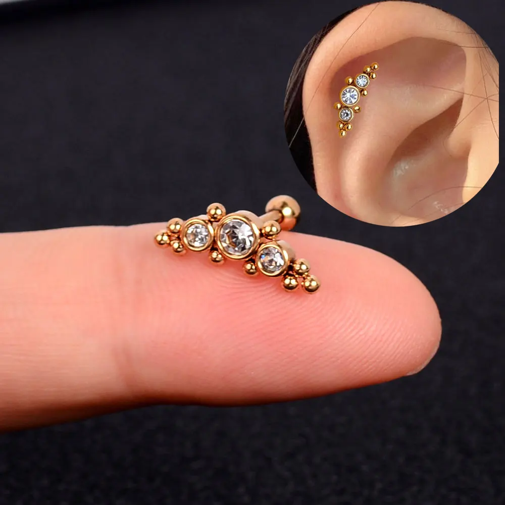 1 Pcs Fashion Elegant Crystal Ear Piercing Stud Star Butterfly Flower Cartilage Helix Conch Screw Back Earring For Woman Jewelry