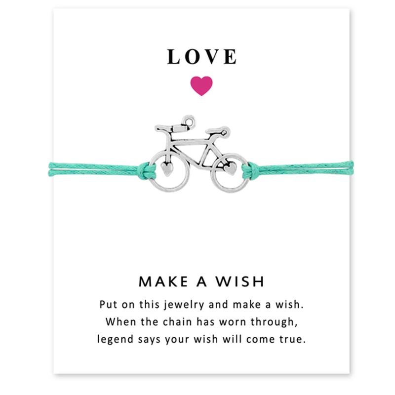 Bicycle Bike Charm Love Card Bracelets Jewelry Wax Cords Women Men Girl Boy Customized Christmas Gift Drop Shipping