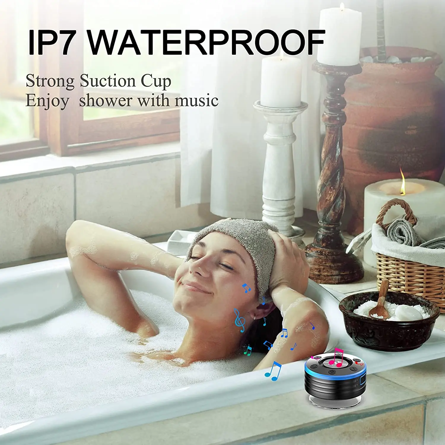 Bluetooth-колонки Водонепроницаемые IP7 с присоской, портативный динамик со светодиодной подсветкой, 3D-кристаллический звук и бас, радиоприемник для душа