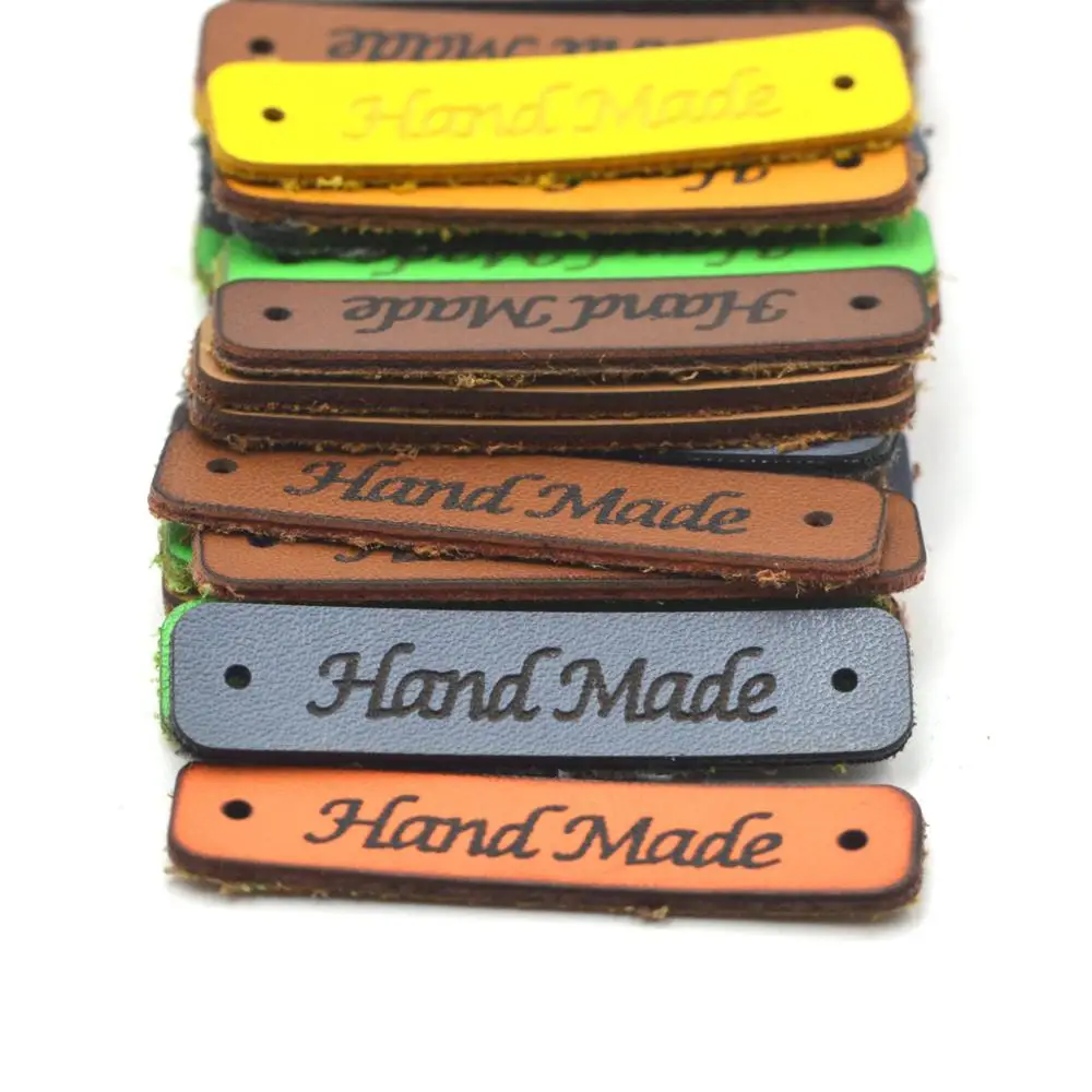 20pcs Handmade Label Tags Clothes Garment Leather Labels Hand Made Tags Caps Bags Shoes DIY Sewing Supplies knitting Accessories