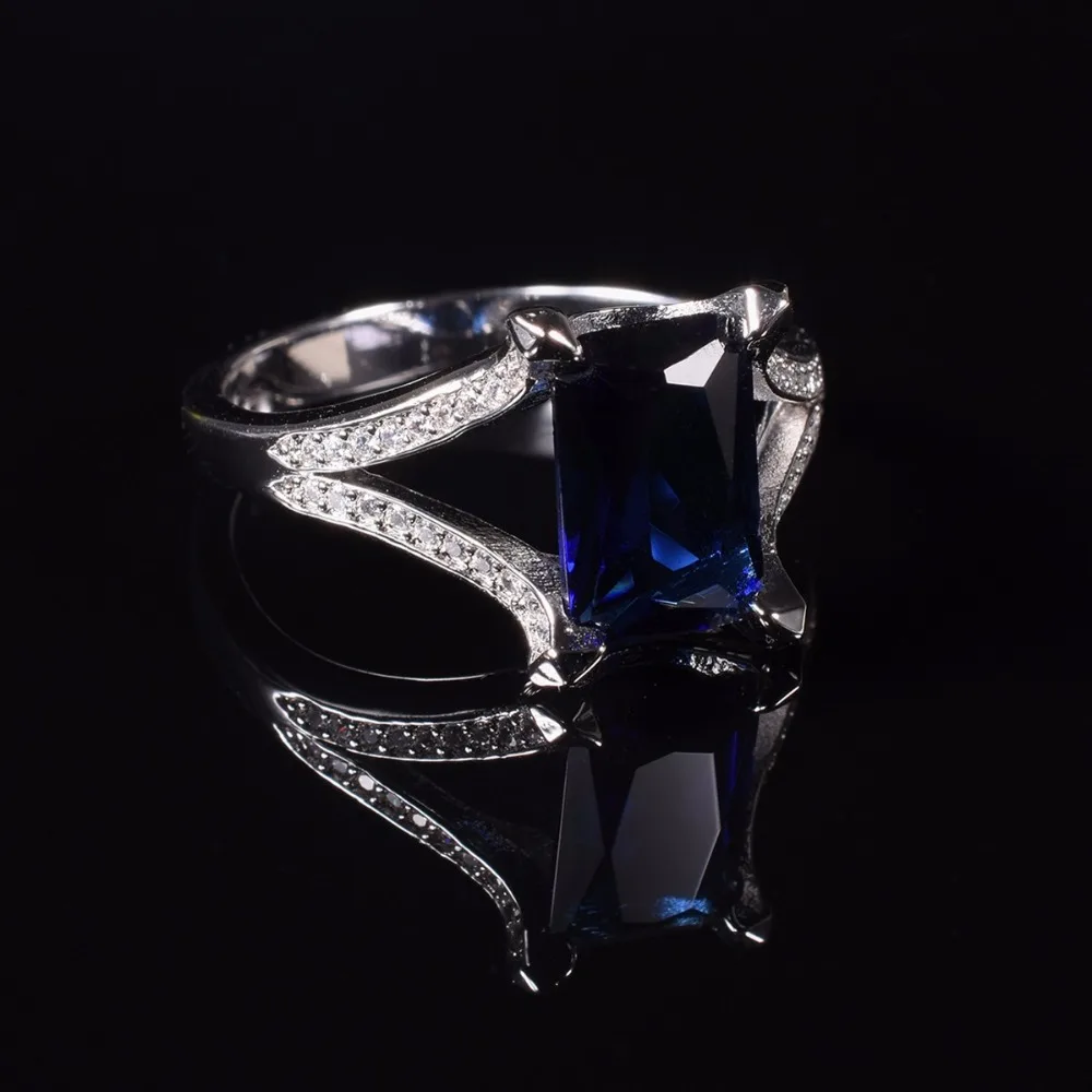 Luxury 925 Sterling Silver 10ct Square Blue Sapphire Rings Engagement Wedding ring for Men Wome jewelry boys Sz 8,9,10,11,12,13