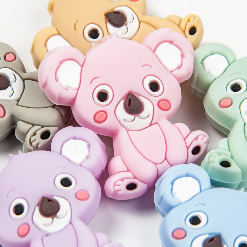 Cute-Idea 10pcs Silicone Mini Koala Animal Baby Teether Toy Soft Chewable Product Accessories Pacifier Chain Teething Food Grade