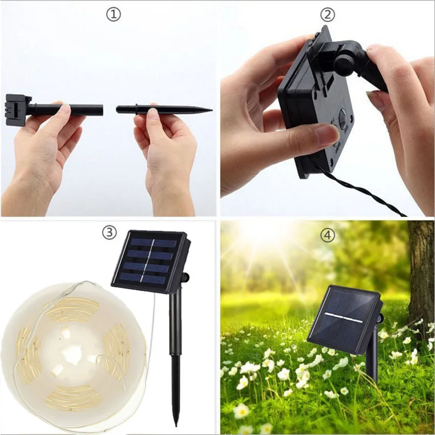 Solar Rope Tube Fairy Garden Lights, Licht impermeável, 100 LED, Outdoor String Lamp