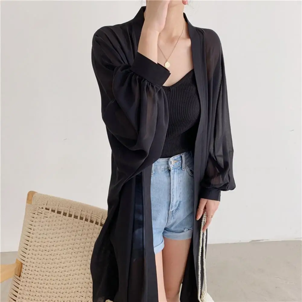 2021 new Women Summer Sleeve Solid Color Anti Sun Thin Cardigan Midi Coat Female Summer Beach Kimono Long Batwing dropship