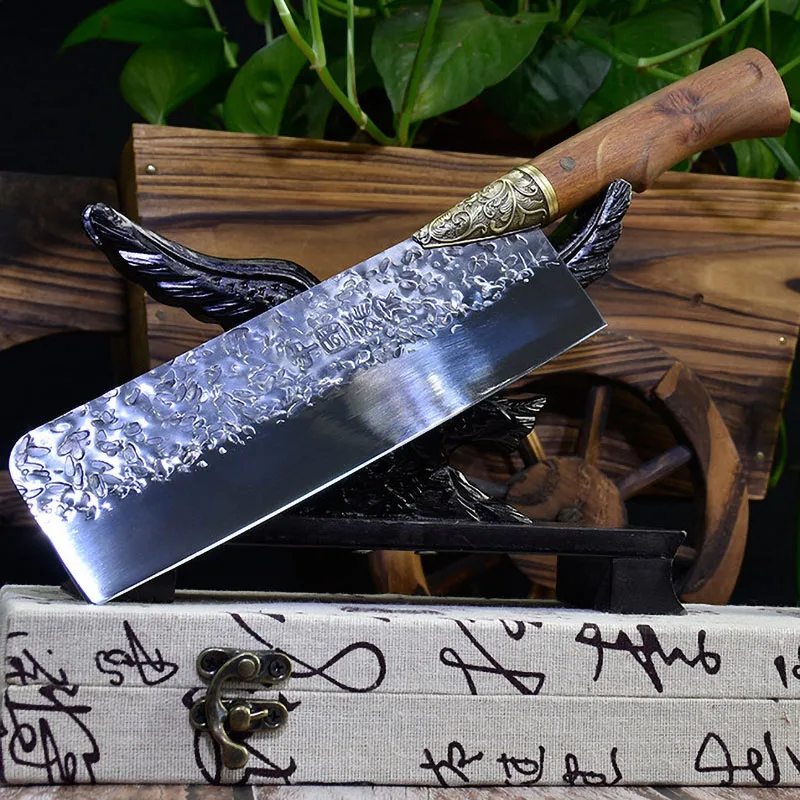 Longquan Kitchen Knife 7.5 Inch 7Cr17MoV Steel Handmade Forged Chef Slicing Cleaver Nakiri Knife For Cutting Vegetables Meat