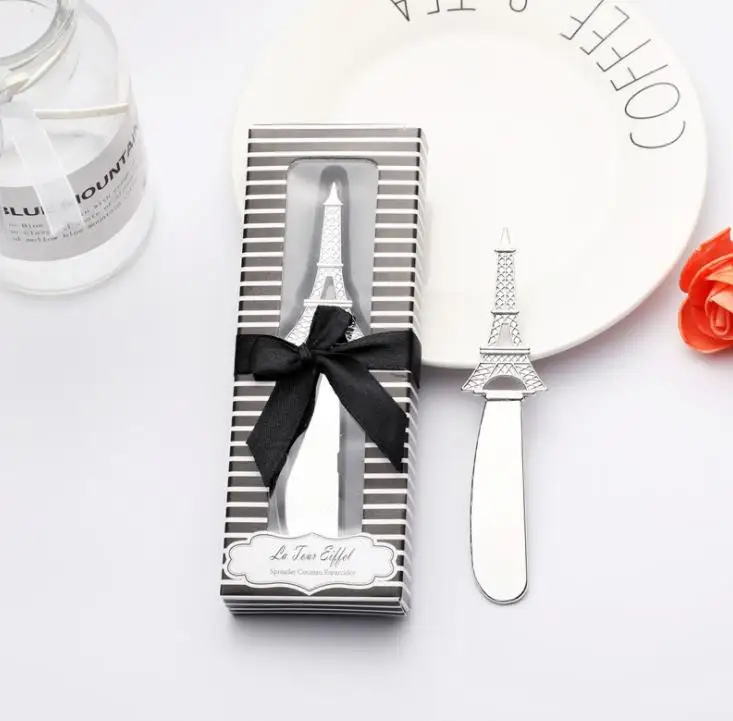 50pcs Eiffel Tower Butter Knife Cheese Dessert Jam Spreaders in Gift Boxes Wedding Gift Favors SN3763