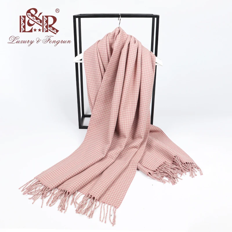 Cashmere Scarf Women Stole Houndstooth Plaid Scarf Women's Scarves Winter 2022 Echarpe Femme Foulard PonchoTassel Female Bufanda