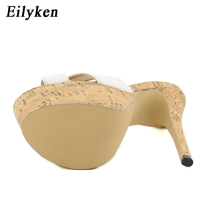 Eilyken Sexy Super High Heels Slippers Sandals Women PU Leather Party Shoes Fashion Platform Peep Toe Slip On Mules