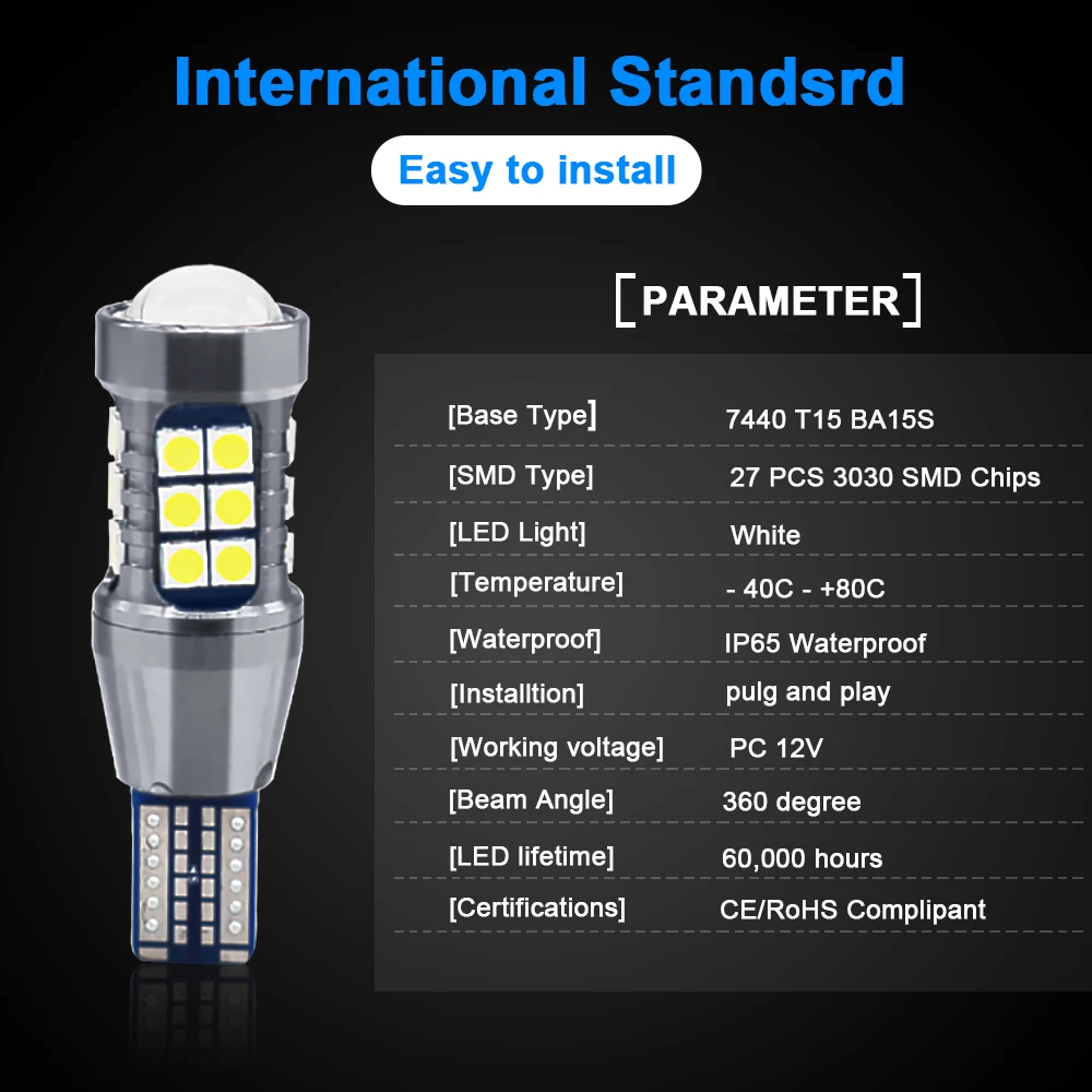 T15 Signal Lamp W16W LED 3030 27SMD Canbus Auto Backup Reserve Lights Tail bulb car motorcycle