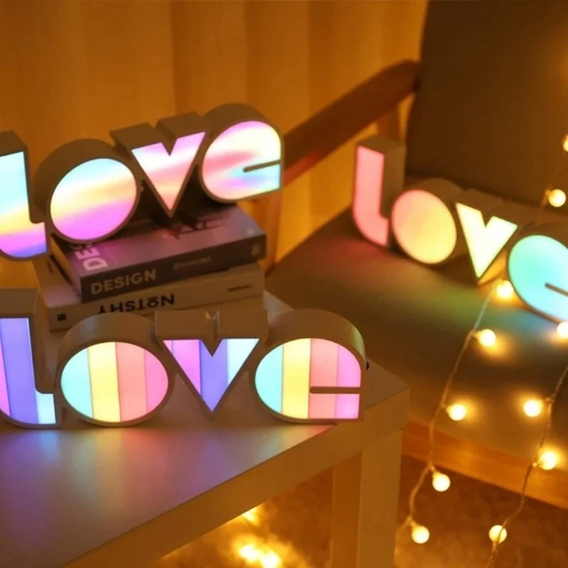 LED Night Lights LOVE Letter Modeling Lamp Neon Light for Holiday Wedding Xmas Room Wedding Decoration Lighting Valentine's Gift