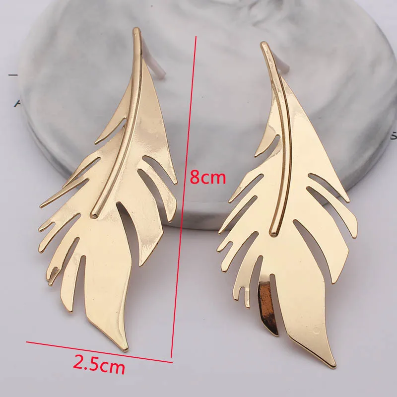 Metall-Hängeohrringe für Frauen Goldfarben Geometrische Statement-Tropfenohrringe Blatt-Anhänger Damenohrringe Pendientes Mujer – Detail 4