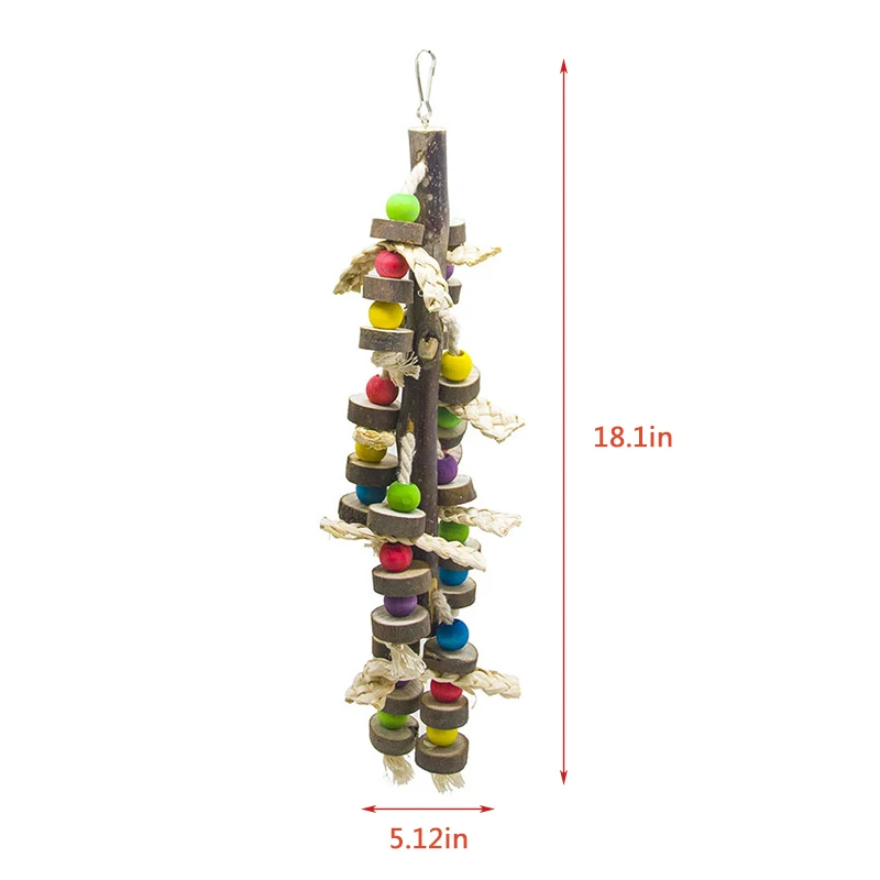 Natural Stacker Wood Rope Bird Chewing Toys Blocks for Macaw Amazon Parrots