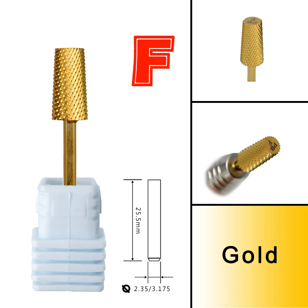 RolinStar 6,6 großer trapezförmiger konischer Schaft, Gold, Silber, Stahl, Hartmetall-Fräser, Nagelbohrer, Maniküre, Pediküre