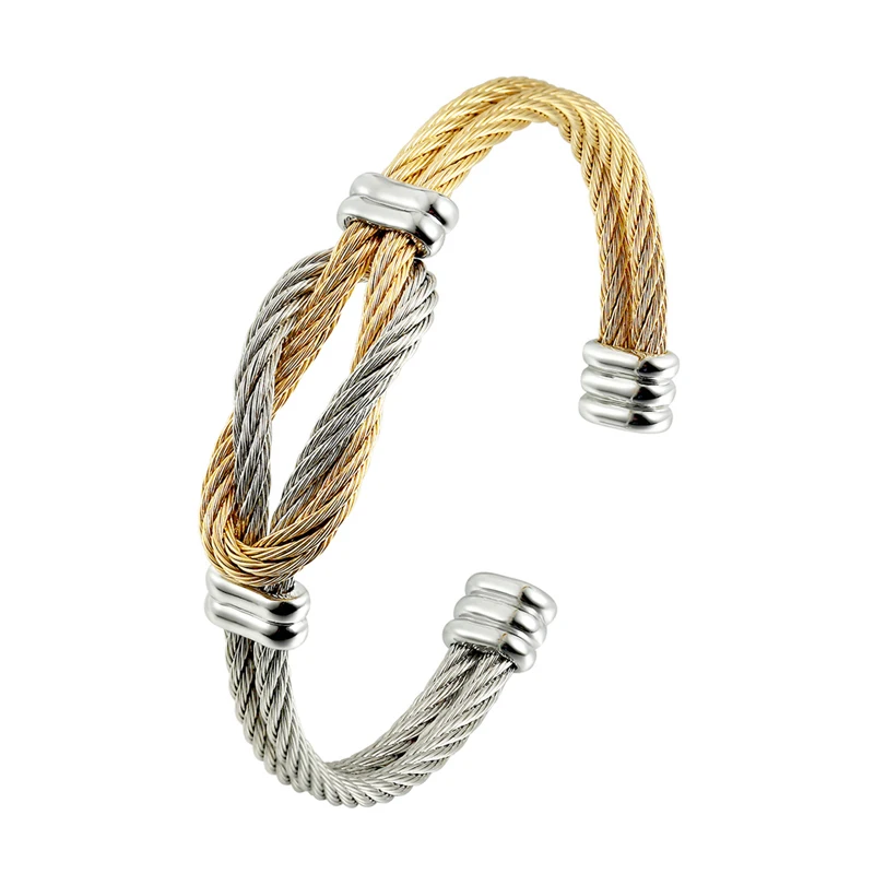 Classic Design Stainless Steel Stripe Wire Adjustable Size Cuff Bracelet & Bangle 4 Colors Bracelet For Women Jewelry Gift B349