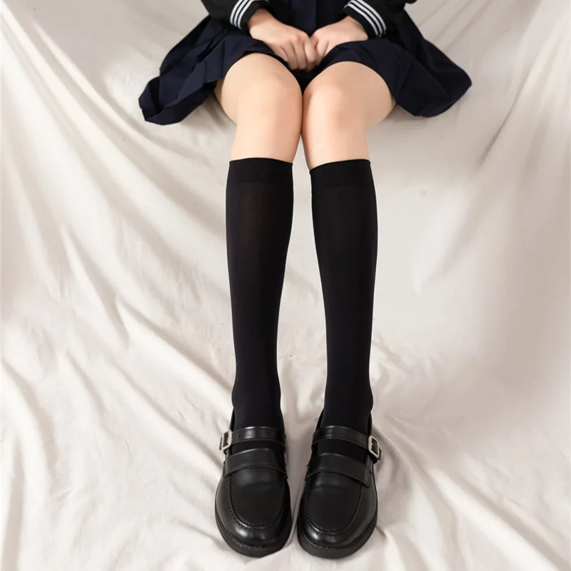 

Summer Kawaii Girl Thin Calf Stockings Velvet Women Tube Long Socks Black and White JK Uniform Japanese Cute Over The Knee Socks