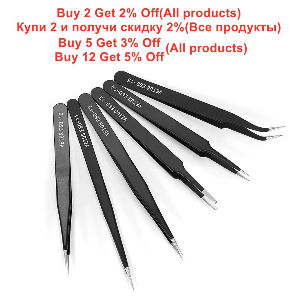 1Pcs Black Anti-Static Excellent Quality Tweezers Bend Long Nose Cross Tweezers Bead Diamond Tools for Jewelry Accessories