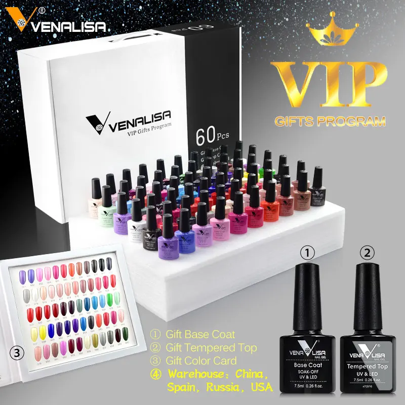 Kit VIP Venalisa 36/60 colores de esmalte en gel para uñas, envío rápido, base y top coat removibles con luz UV LED, libro de colores, gel de manicura 3