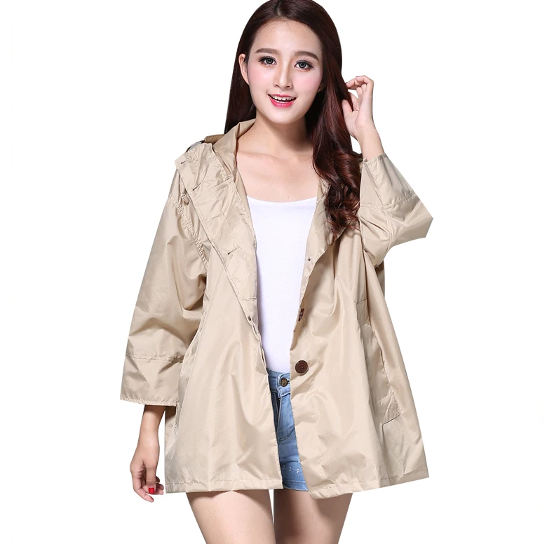 Fashion Adult Short Coat Loose Light Raincoat Button Fresh Windbreaker Raincoat Hiking Jacket Outdoor