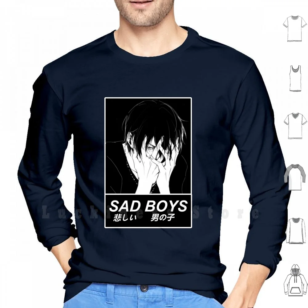 Sad Boys-Sad Japanese Anime Aesthetic Hoodies Long Sleeve Anime Nyan Manga Sword Art Online Studio Ghibli Senpai