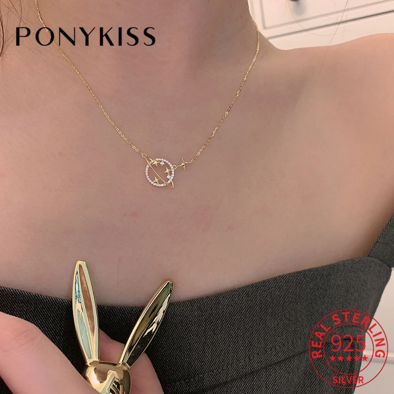 

Модное ожерелье PONYKISS из стерлингового серебра 925 пробы с подвеской в виде планеты из циркония 14 к золотого цвета для модных женщин ювелирные изделия для вечерние Прямая поставка