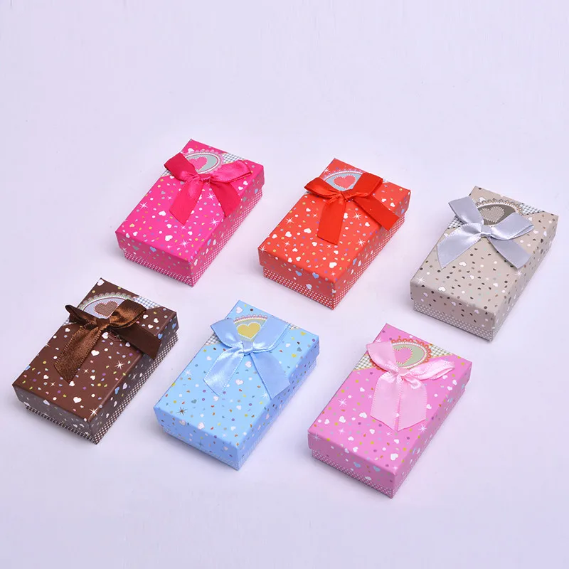 

20Pcs Kraft Gift Box With Ribbon Bow Colorful Paper Box For Earring Necklace Rings Brooch Jewelry Packaging Dropshipping