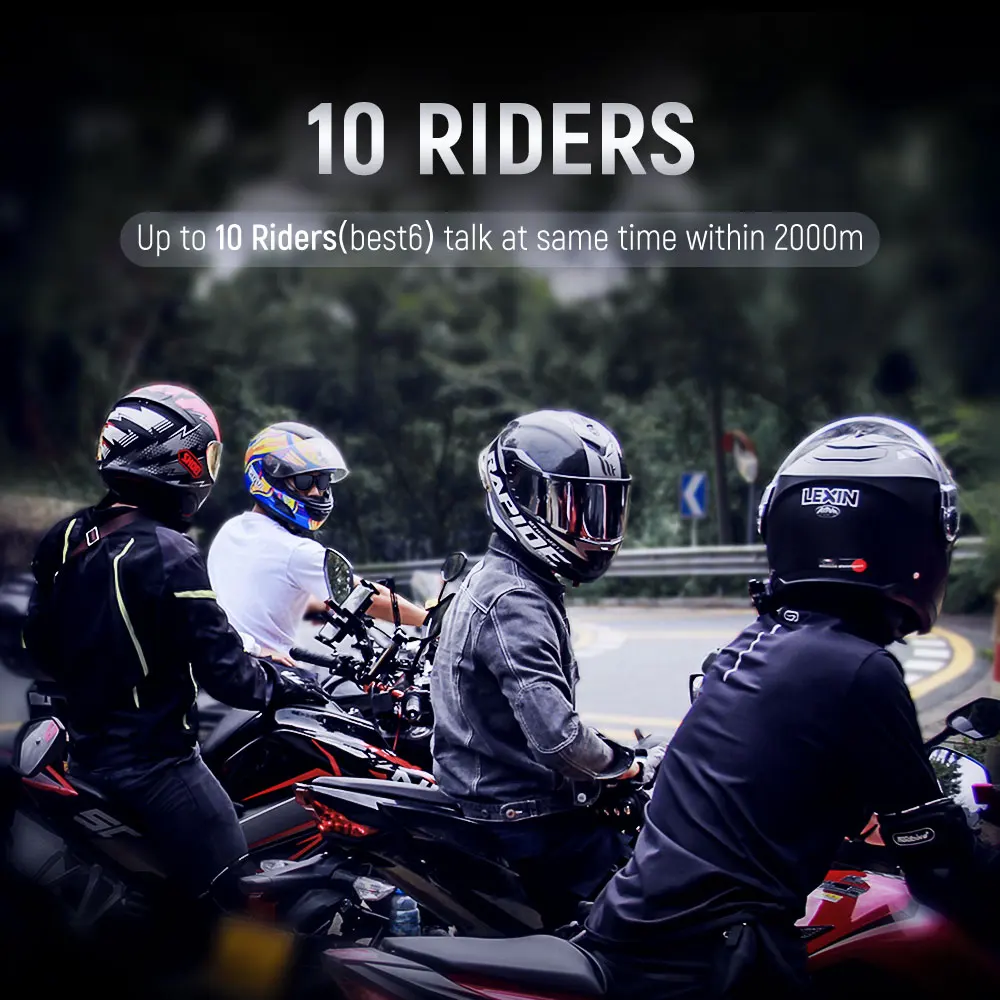 Lexin-intercomunicador b4fm-x para motocicleta, auriculares para casco, 10 conductores, 2000m, Bluetooth, carga rápida para compartir música