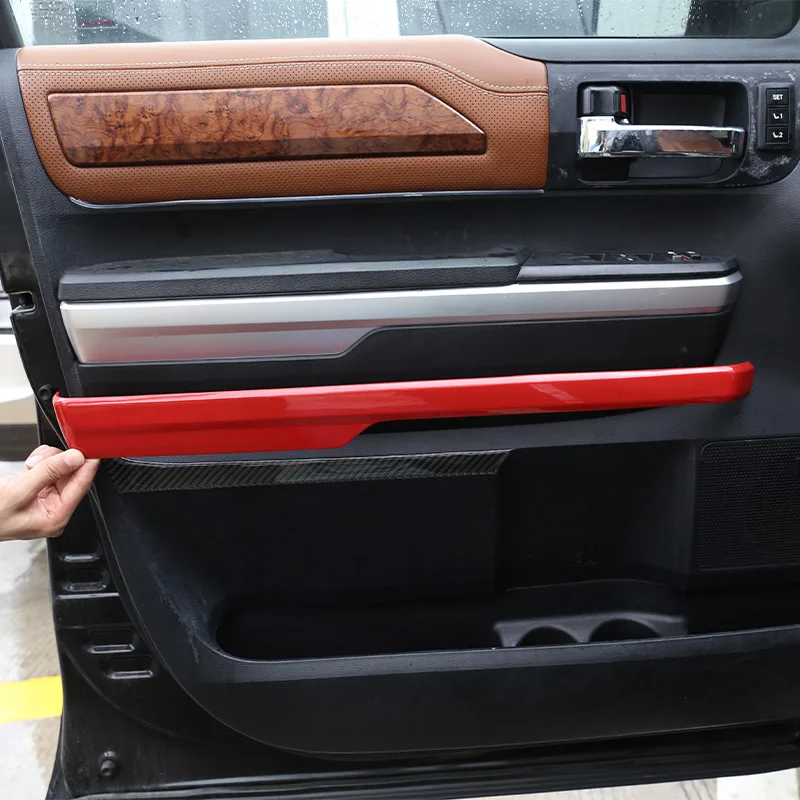 

4 Pcs For Toyota Tundra 2014-2021 ABS Red/Carbon fiber Car Door Armrest Lower Trim Decorative Stickers Car Interior Accessories