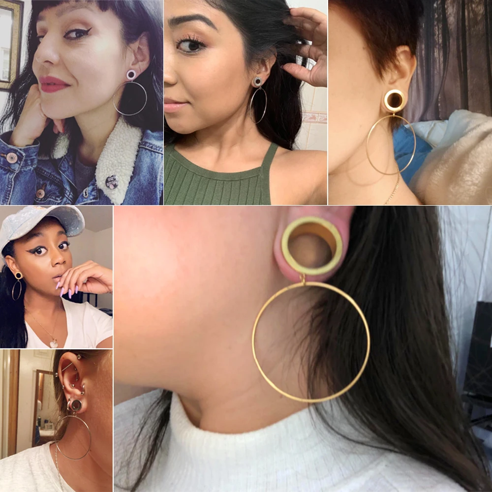 ZS 4-20mm Big Circle Ear Plug Tunnel Stainless Steel Screw Flesh Tunnel Steel Rose Gold Color Ear Tunnels Body Piercing Jewelry