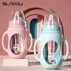 Baby bottle Glass Dual Use and Children Drinking Cup Bottle Grip Handle for Natural Wide Mouth PP Glass  Silicone handle