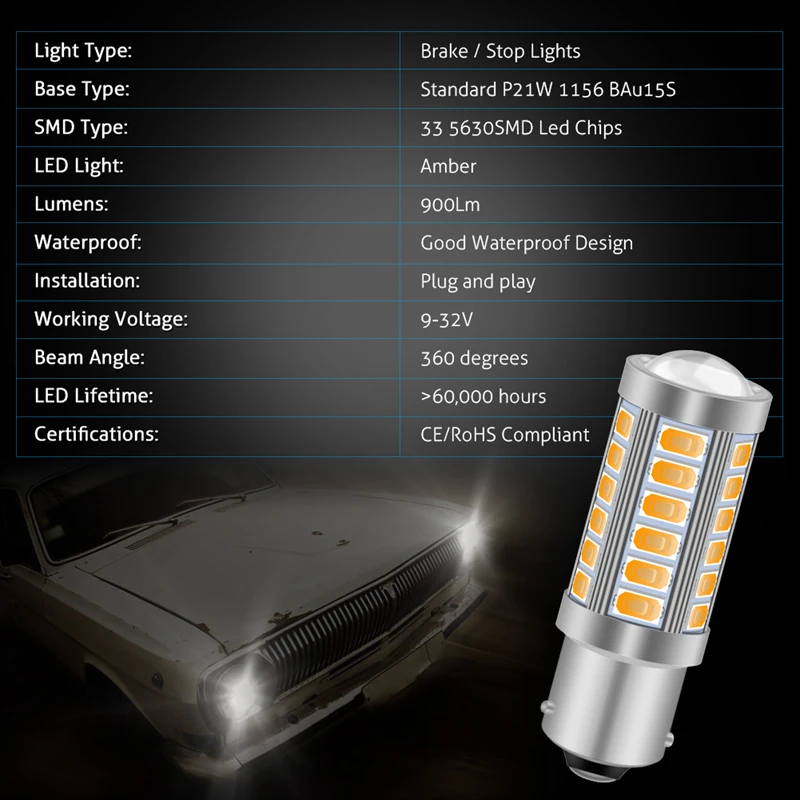 2pcs 1156 BAU15S PY21W 7507 LED Bulbs For Cars Turn Signal Lights Amber/Orange Lighting White Red Blue 5630 5730 33SMD