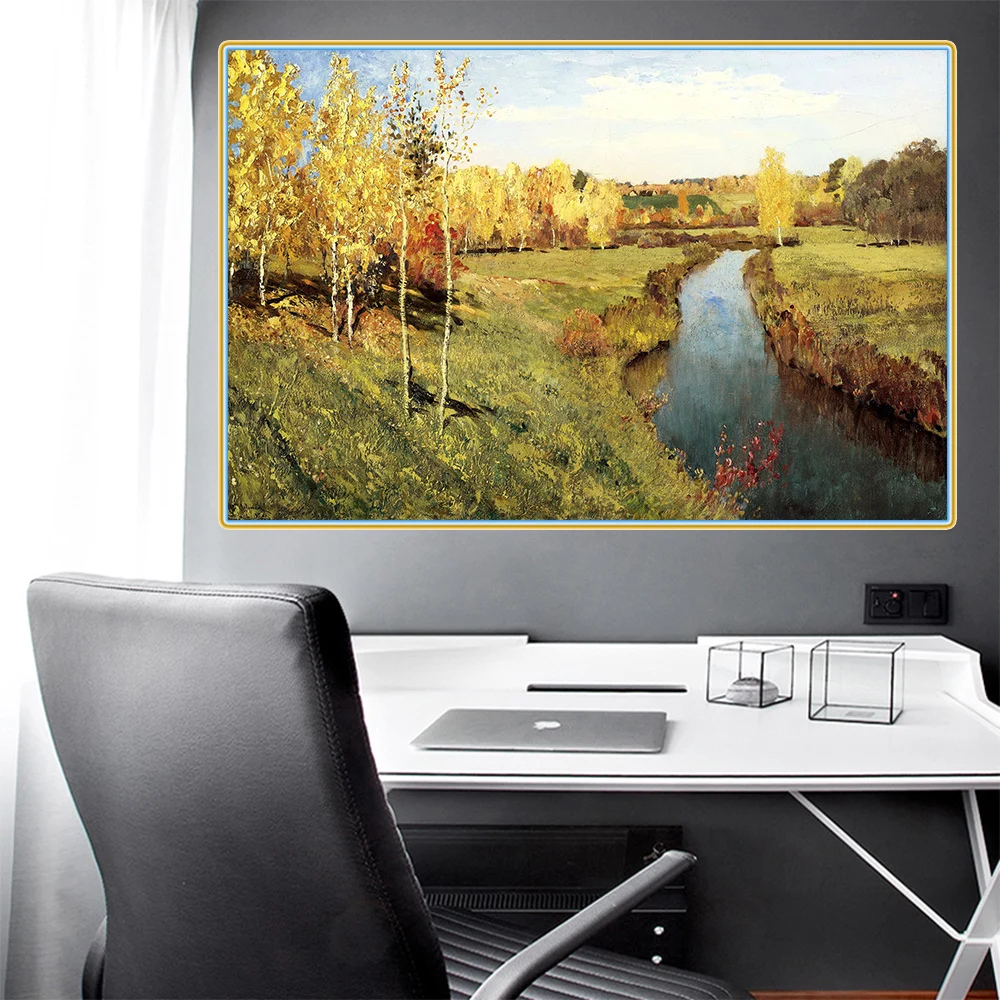 Levitan Isaak Iliich《Golden Autumn》Canvas Oil Painting Art Poster Picture Modern Wall Decor Home Living room Decoration