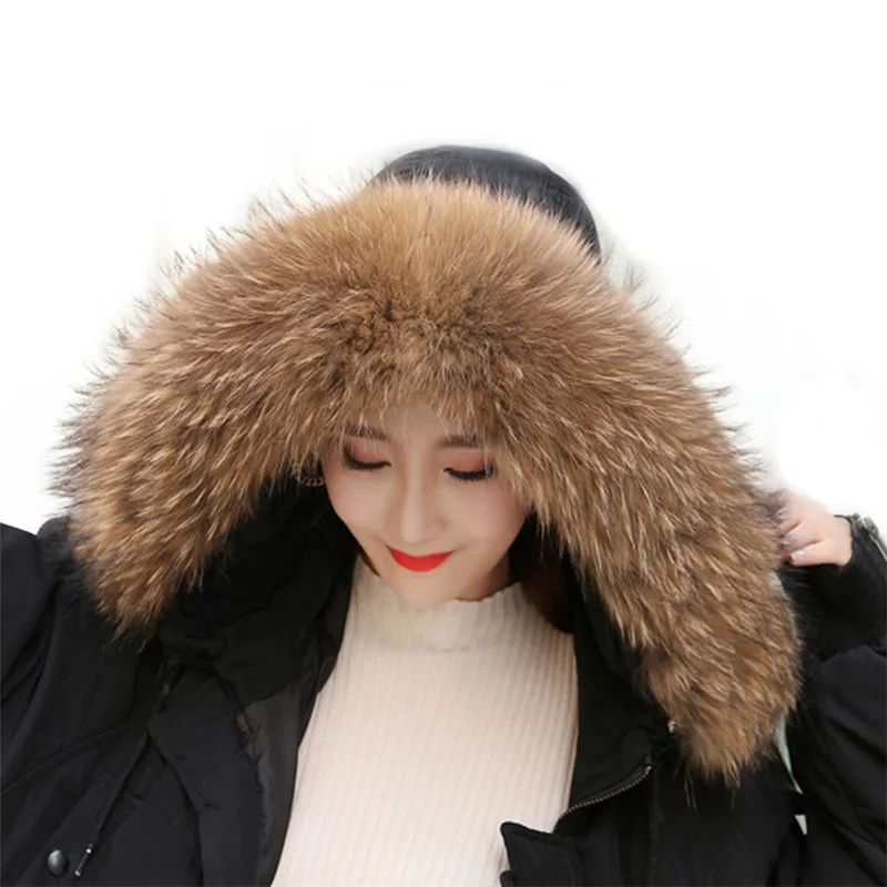 Luxury Winter Real Raccoon Fur Collar Ladies Scarf Warm Furry Soft Shawl Cover Hood Fur Can Be Customized Size.