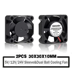 2PCS YOUNUON Dual Ball Bearing DC 24V 12V 5V 3cm 30mm 30x30x10mm 3010 Brushless Mini Cooler Cooling Fan