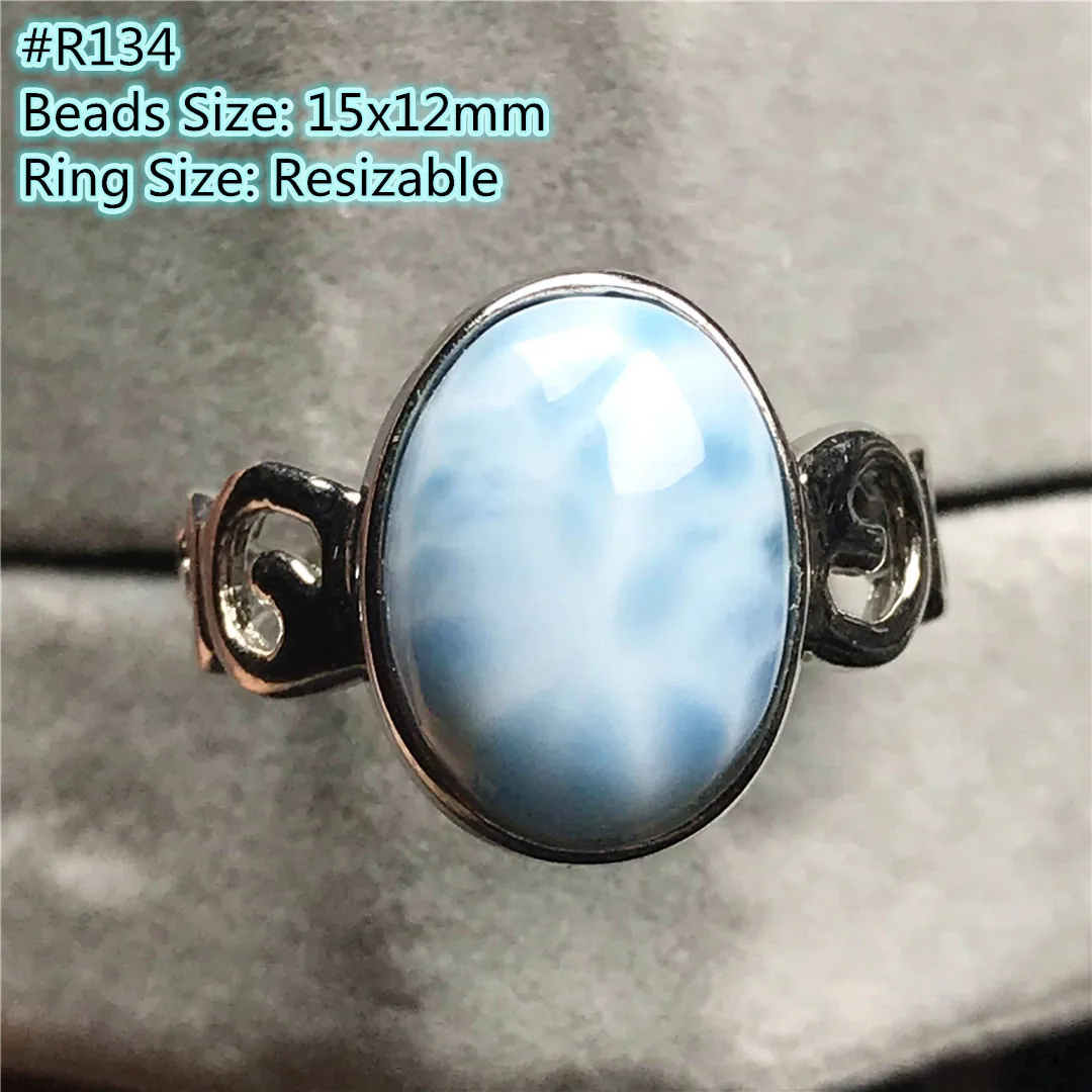 Natural Larimar Adjustable Size Ring 925 Silver Sterling Jewelry For Women Men Crystal Beads Dominica Water Pattern Stone AAAAA