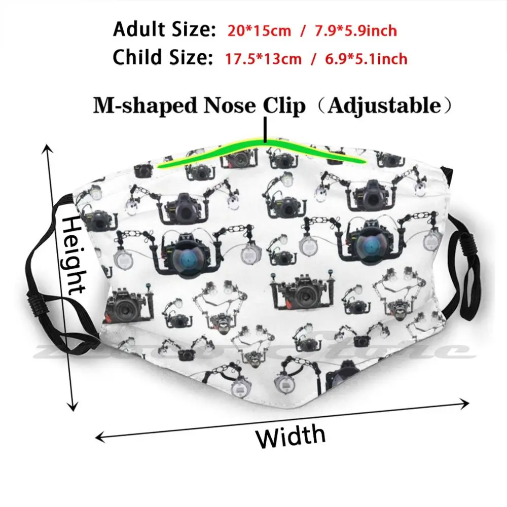 Câmera habitação fotógrafo subaquático. Máscara adulto criança lavável pm2.5 filtro logotipo criatividade fotógrafo subaquático ampla