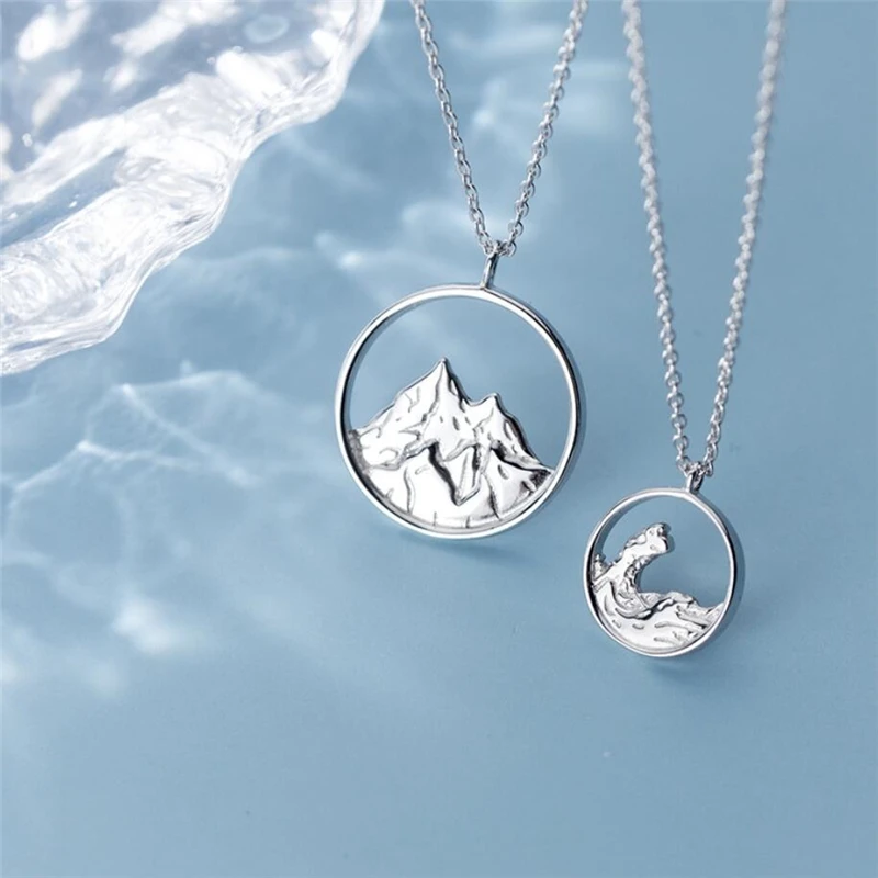 Couple Romantic Sweet Gift Ocean Mountain Vows Silver Color Necklace For Women Fashion Jewelry Party Birthday Gift image 4