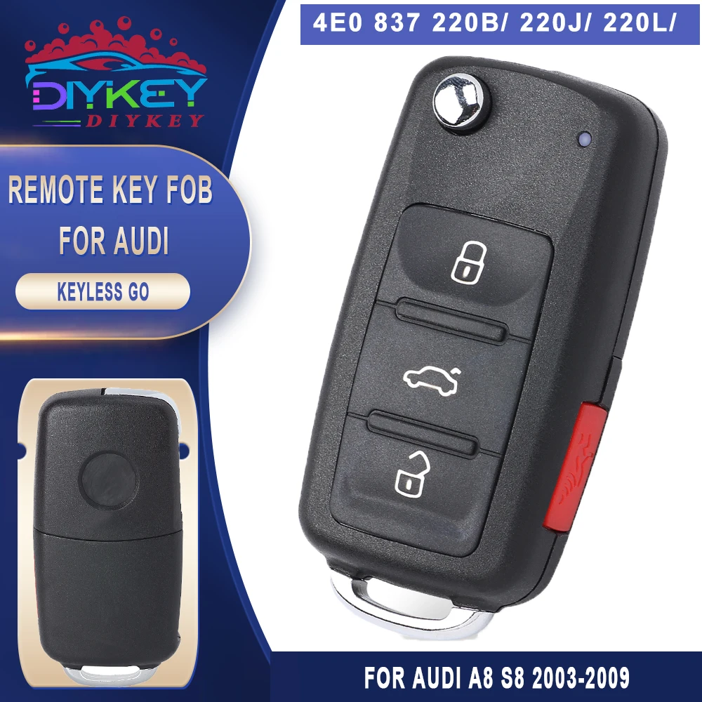 DIYKEY Keyless Go 4E0 837 220B/ 220J/ 220L/ 220D/ 220M/ 220E/ 220N 315MHz/ 433MHz ID46 Remote Key Fob for 2003-2009 Audi A8 S8