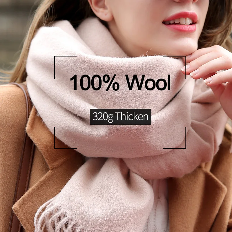 100% Wool Scarf For Women Thick Warm Beige Wool Scarf for Ladies Winter Wool Shawls Wraps Pashmere Foulard Femme Cashmere Scarf