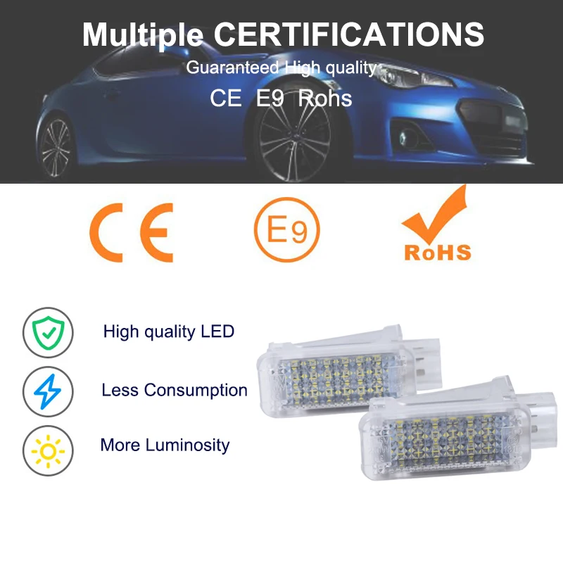 2pcs Error Free 18SMD LED Courtesy Glove Box Under Door Foot Light for Audi Skoda Fabia Octavia VW Golf4/5/6 Tiguan Touareg