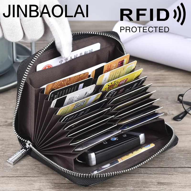 

Jinbaolai Anti-Magnetic Organ Leather Multi-Card Wallet Zipper RFID Large Capacity Credit Bank Card Wallet