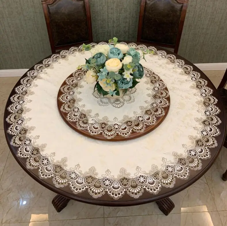 Luxury White Lace Cotton Round Tablecloth Embroidery Kitchen Tea Flower Table Cover Cloth Dining Christmas Party Wedding Decor