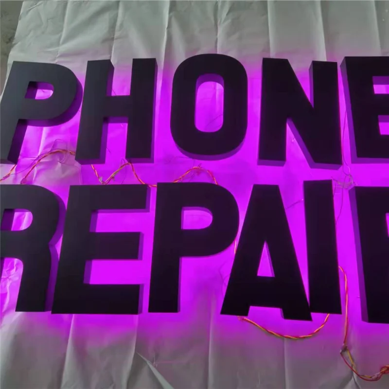 Factory Outlet Outdoor Back Lit Rvs Led Letters Voor Receptie Muur, Telefoon Winkel, terug Verlichte Metalen Led Logo Tekenen