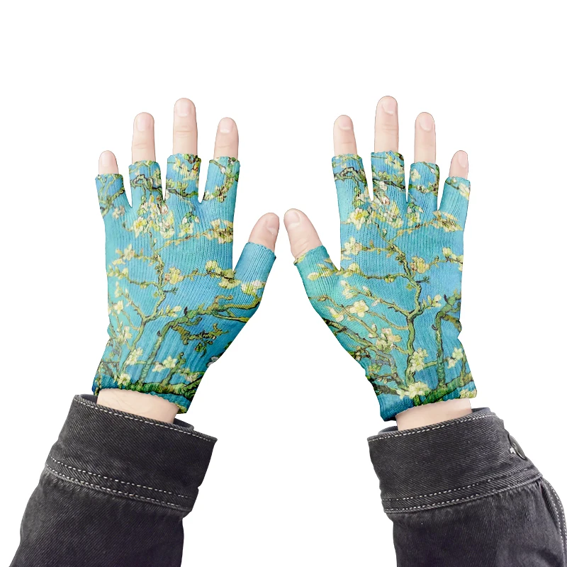 Art Knitting Gloves For Adult Half Finger Gloves Human Van Gogh Oil Painting Print CyclingTouch Screen Non-slip Wrist Gloves