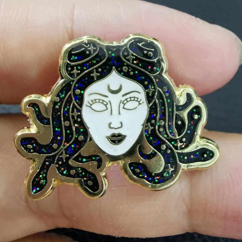 Glitter Medusa Merger Glitternake Hair Enamel Pin Hubble Finds Galactic Nebula Brooch