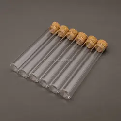 50pcs/lot Lab 13x100mm Flat bottom Clear Glass Test Tube With Cork Wooden Stoppers for School Laboratory experiment