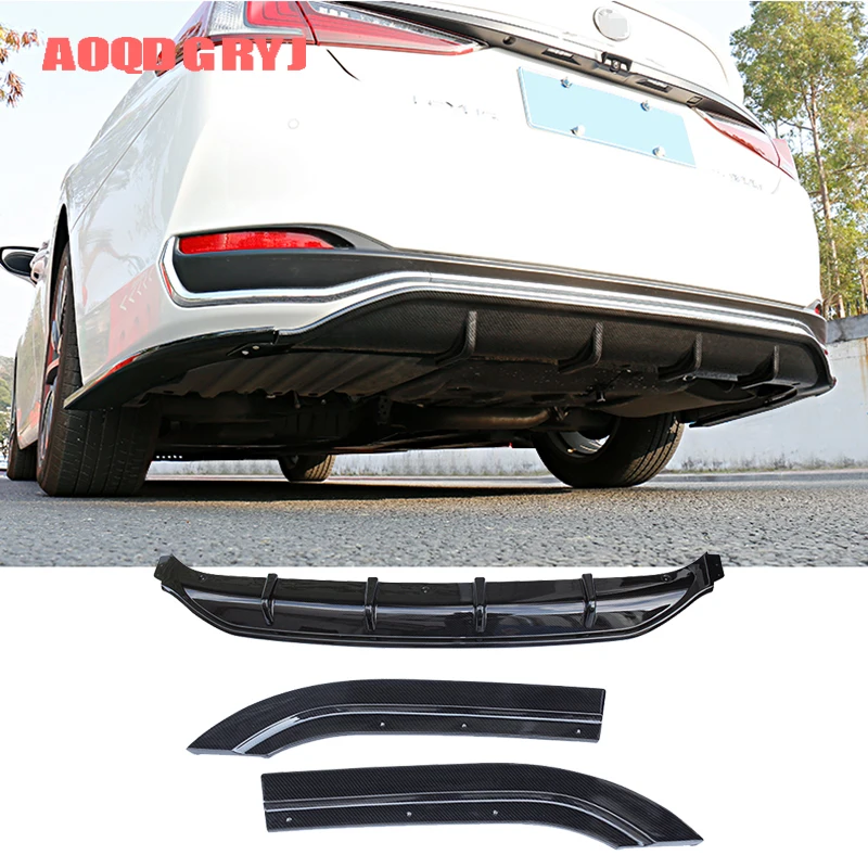 Car Styling 3pcs for Lexus ES300h 2019-2020 Carbon Fiber Texture Rear Bumper Spoiler Lip Diffuser Trim Cover