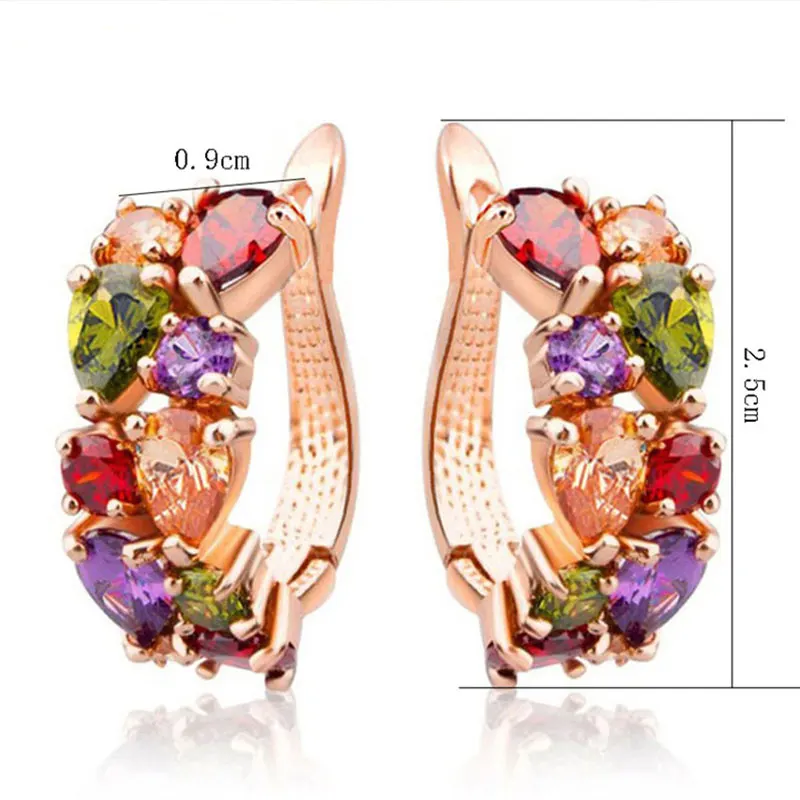 HUAMI Ins Hot Rose Gold Stud Earrings Crystal 8 Color Zircon Fashion Jewelry 2021 Wholesale Wedding Party Gift Pendientes Mujer