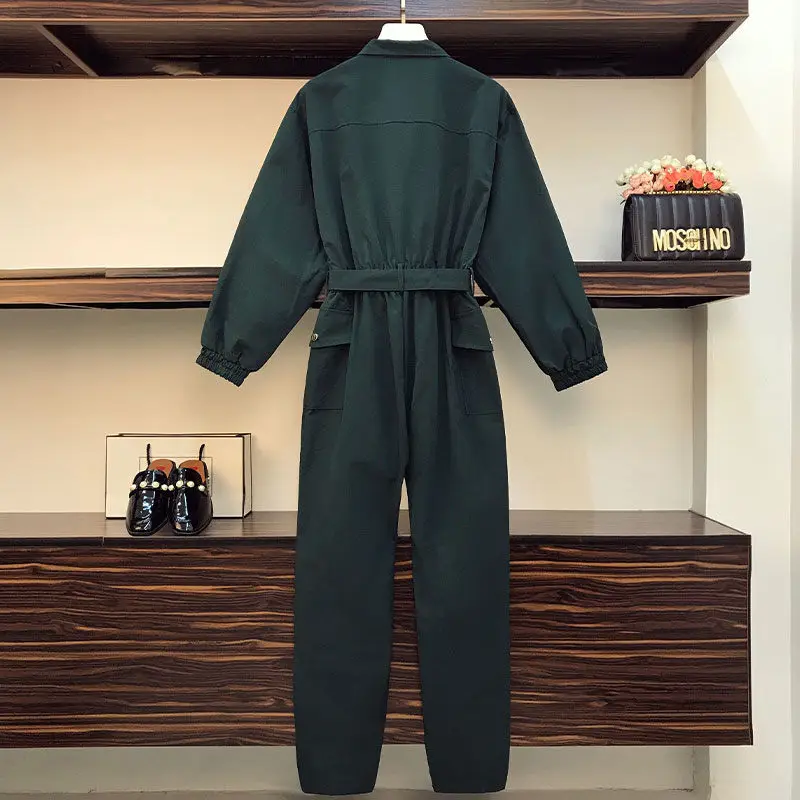 New Jumpsuit Womens Clothing 2023 New Fashion Dark Green Pants Spring Autumn Female Overalls Rompers 5XL aq643