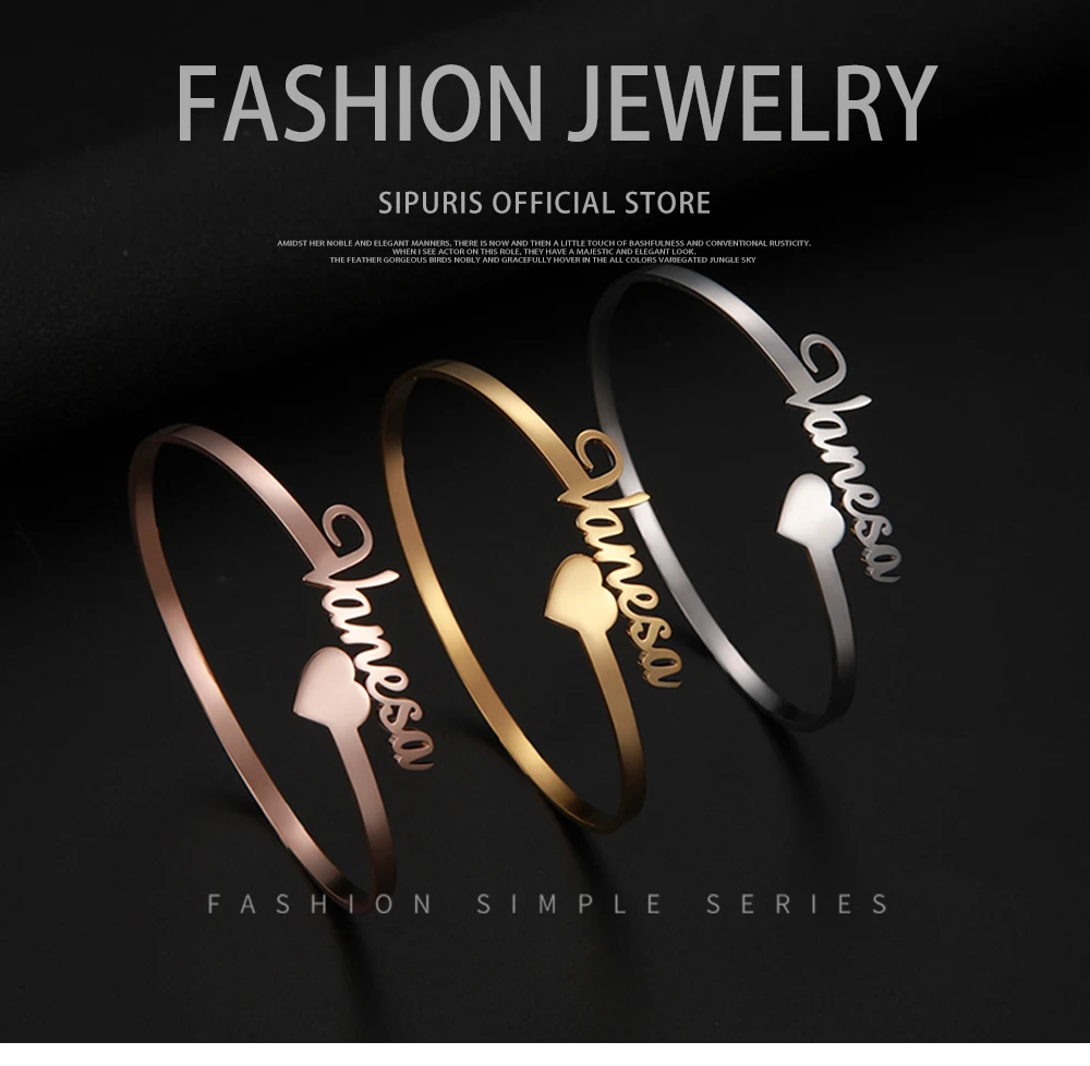 Sipuris Modisches Personalisiertes Namensarmband für Frauen aus Edelstahl, Individuelles Schmuckarmband, Bangle Femme, Maßgeschneiderte Geschenke – Detail 6